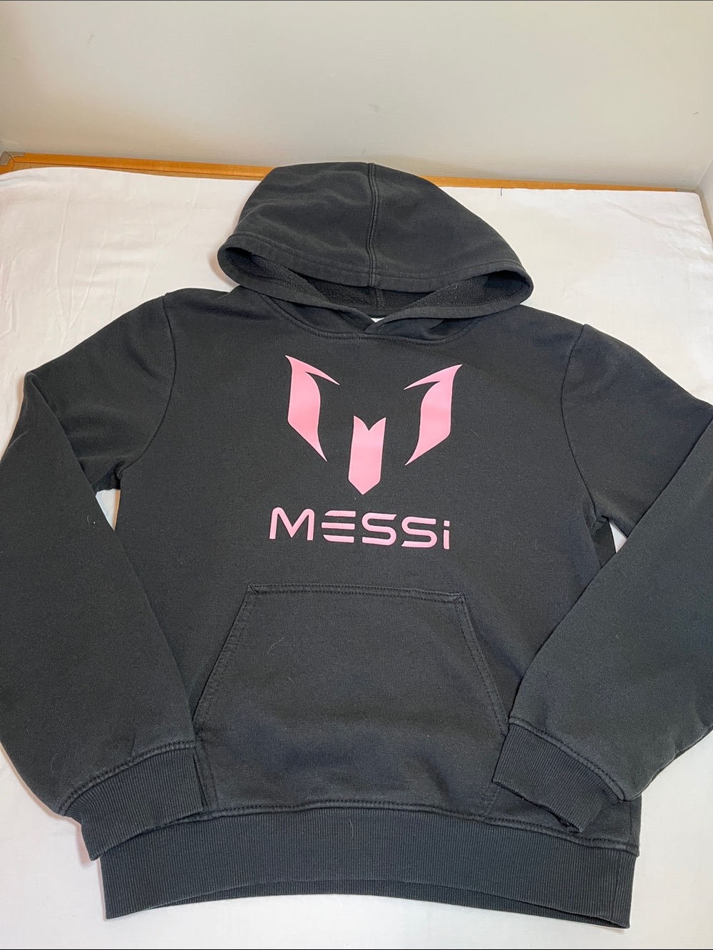 Messi Logo Black Hoodie with Pink Graphic, size large (10/12)